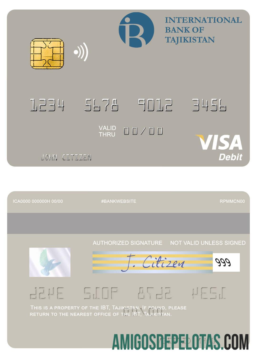 Cartão de débito Visa IBT do Tadjiquistão exemplo real